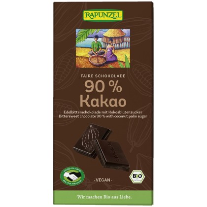 Rapunzel Ciocolata amaruie 90% cacao si zahar de cocos 80g
