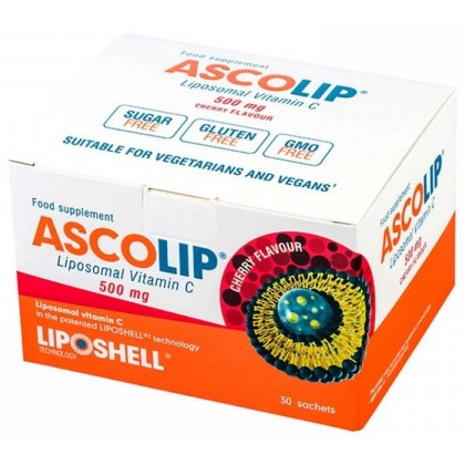 Liposhell Ascolip Vitamina C Llpozomala 500mg cu aroma de Cirese, 30 pliculete