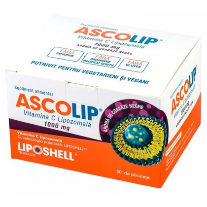 LIPOSHELL Ascolip Vitamina C Lipozomala 1000mg cu aroma de Coacaze Negre, 30 plicuri, 150g