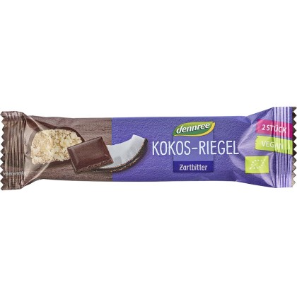 Dennree Baton bio de cocos cu glazura de ciocolata amaruie 40g