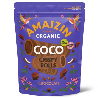 Amaizin BIO Rulouri crocante de cocos cu ciocolata, 140g