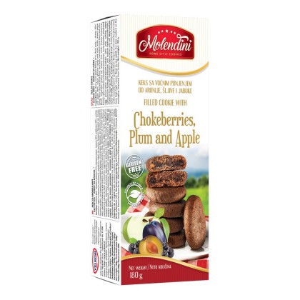 Molendini Biscuiti Fara Gluten cu umplutura de Aronia, Prune si Mere, 180g