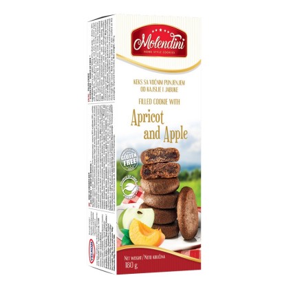 Molendini Biscuiti Fara Gluten cu umplutura de Caise si Mere, 180g