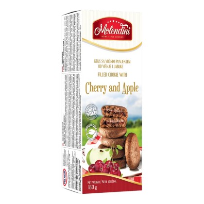 Molendini Biscuiti Fara Gluten cu umplutura de Cirese si Mere, 180g
