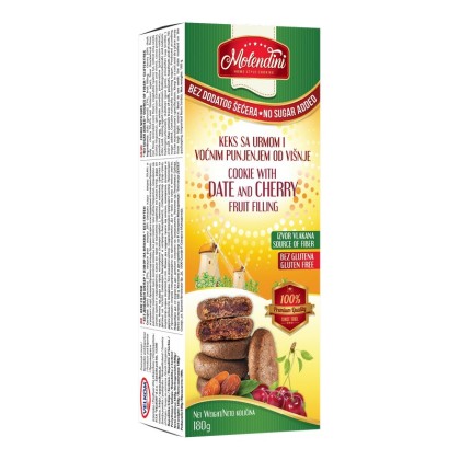 Molendini Biscuiti Fara Gluten si Fara Zahar cu Curmale si umplutura de Cirese 180g
