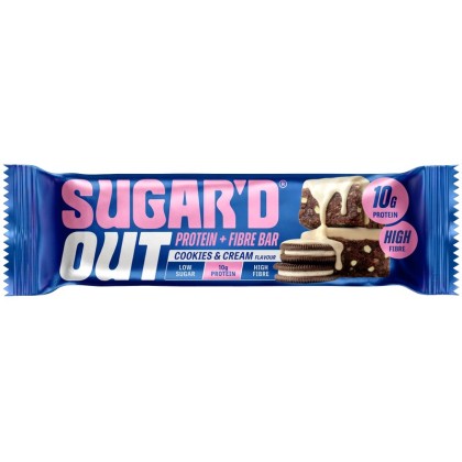 SUGAR'D OUT Baton proteic din ovăz cu fibre și aromă de cookies & cream, 62g